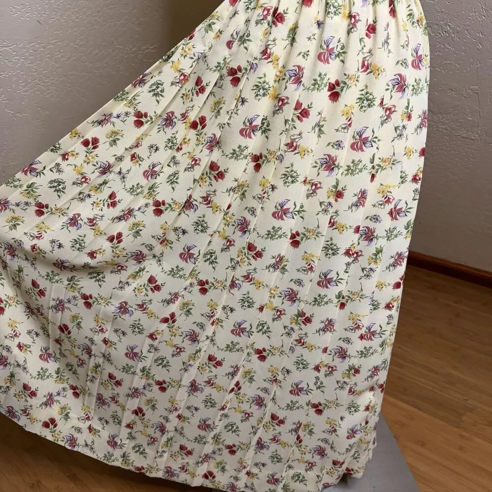 Vintage Susan Bristol Pleated Midi Skirt Womens M Yellow Floral Cottagecore
